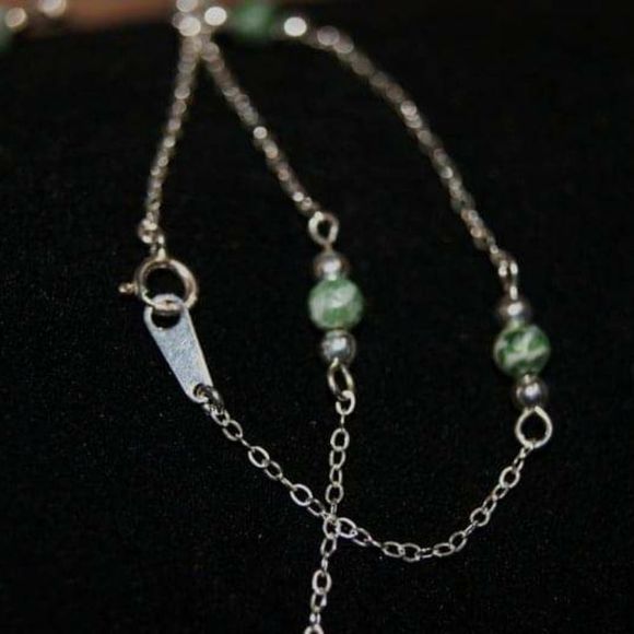 Tree Agate & Sterling Silver Chain Bib Necklace - Picture 4 of 5